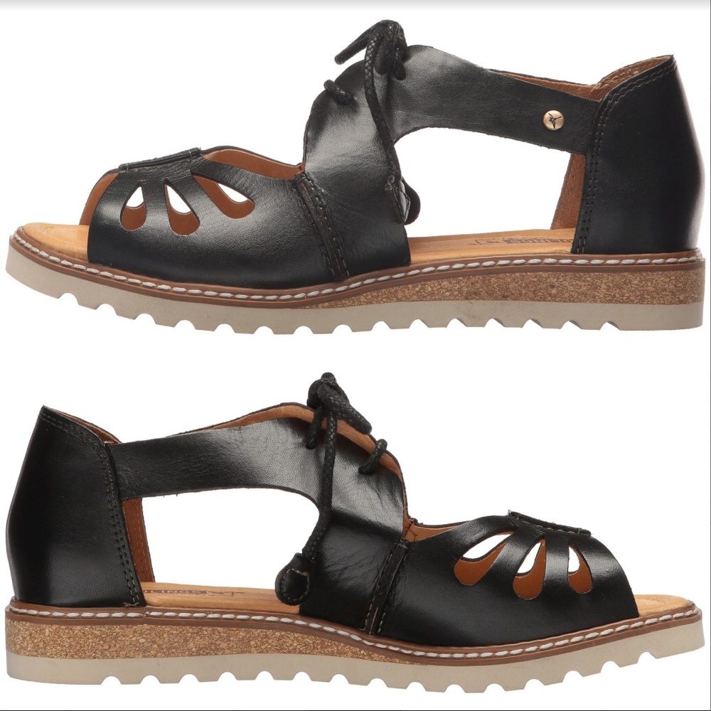 Pikolinos Alcudia Black Leather Sandal